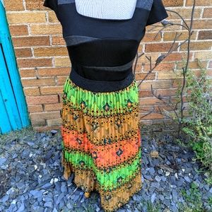 LulaRoe Green Orange Midi skirt sz Small